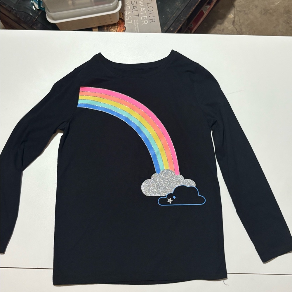 Cat & Jack Black Long Sleeve Tee with Rainbow Design